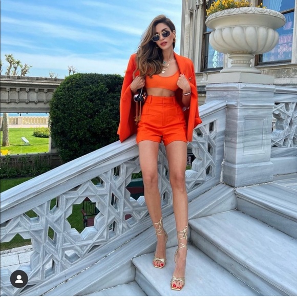 NWT ZARA 2 Piece Blazer And Shorts Set Orange - Picture 15 of 16